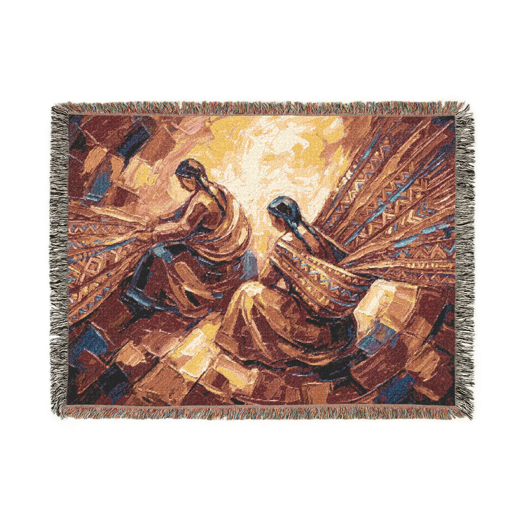 Quechua Women Weaving Woven Blanket | Andean Abstract Oil Painting Textile Print