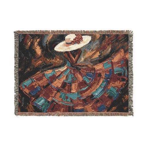 Afro-Peruvian Dancer Woven Blanket | Abstract Impasto Hat Skirt Crimson Teal