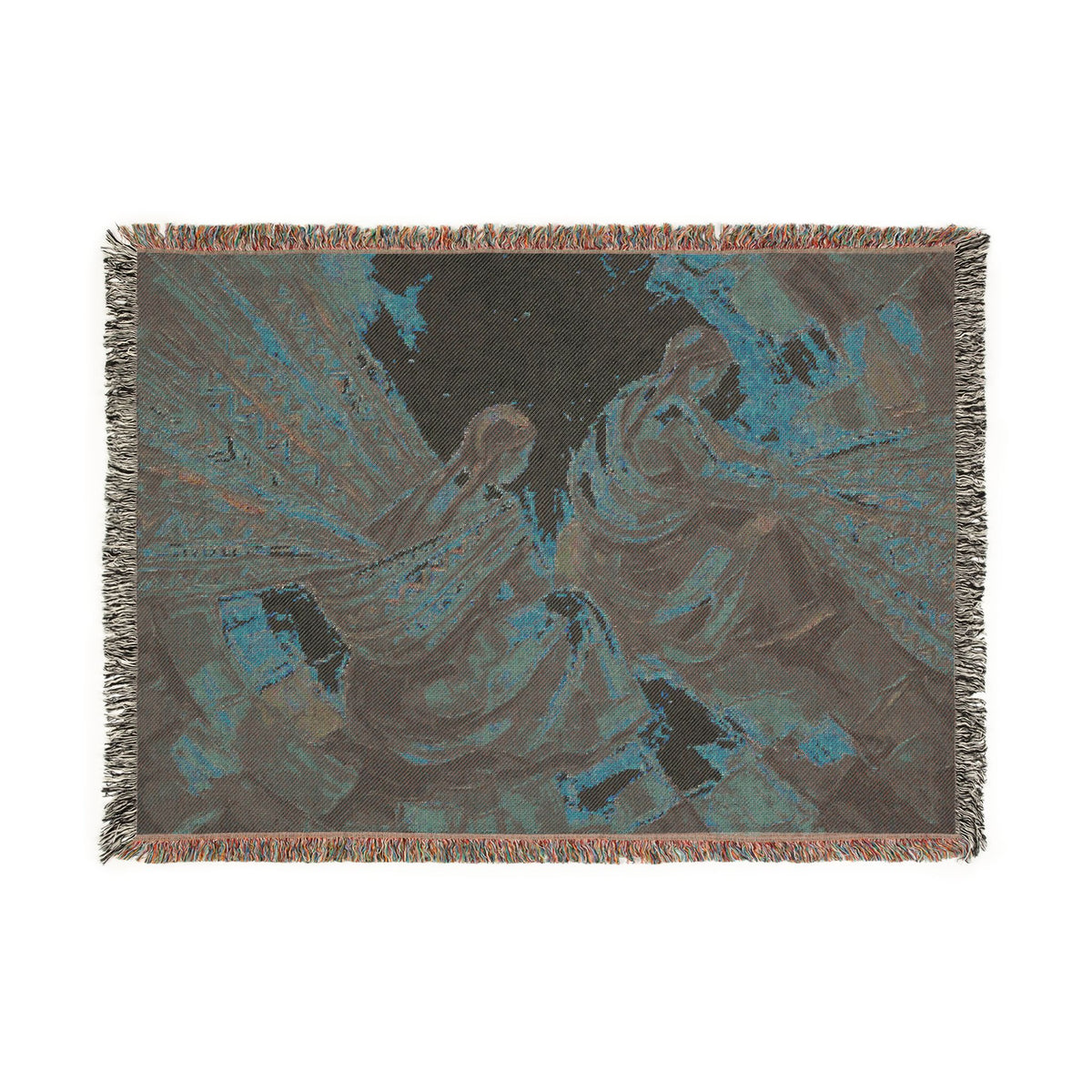 Quechua Women Weaving Woven Blanket | Andean Abstract Oil Painting Textile Print