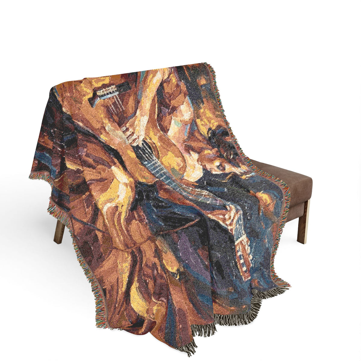 Flamenco Guitar Woman Woven Blanket | Abstract Spanish Oil Painting