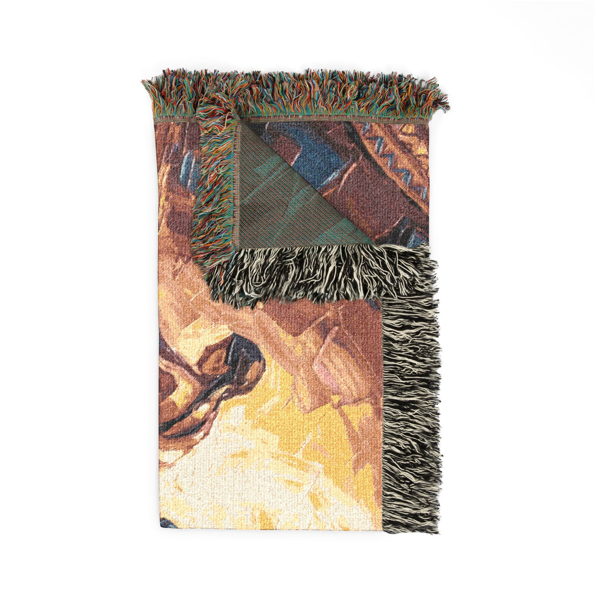 Quechua Women Weaving Woven Blanket | Andean Abstract Oil Painting Textile Print