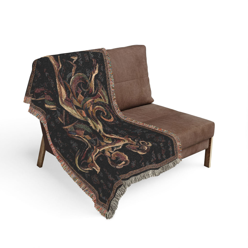 Latin Dance Couple Woven Blanket | Abstract Boho Tapestry, Gold Ribbon Movement