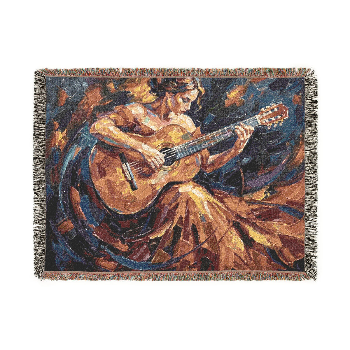 Flamenco Guitar Woman Woven Blanket | Abstract Spanish Oil Painting