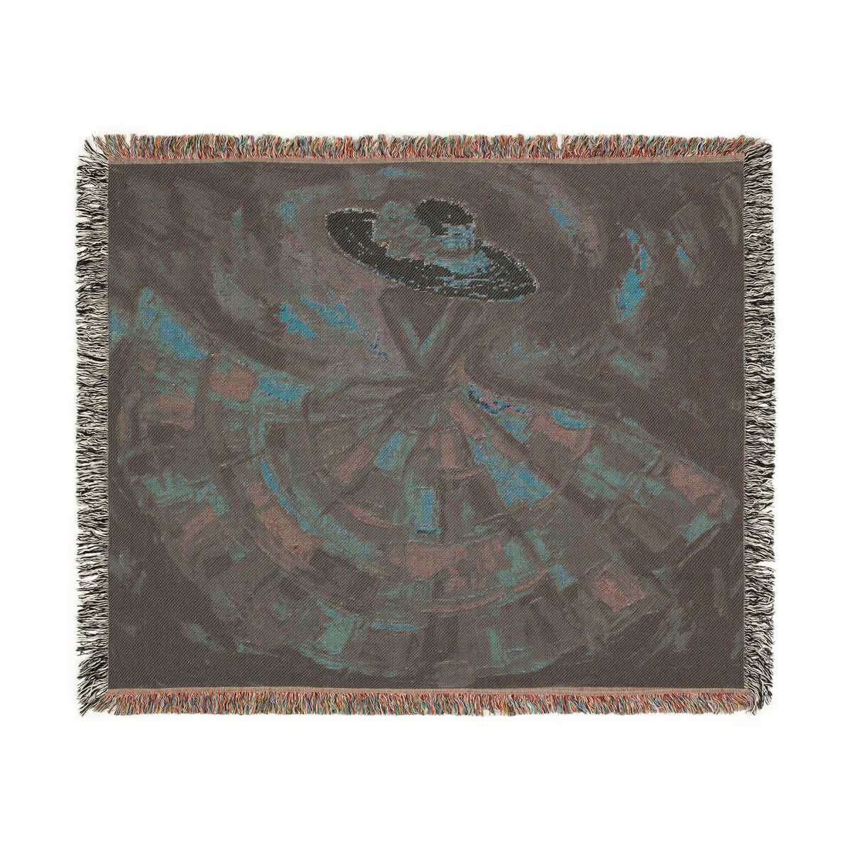 Afro-Peruvian Dancer Woven Blanket | Abstract Impasto Hat Skirt Crimson Teal