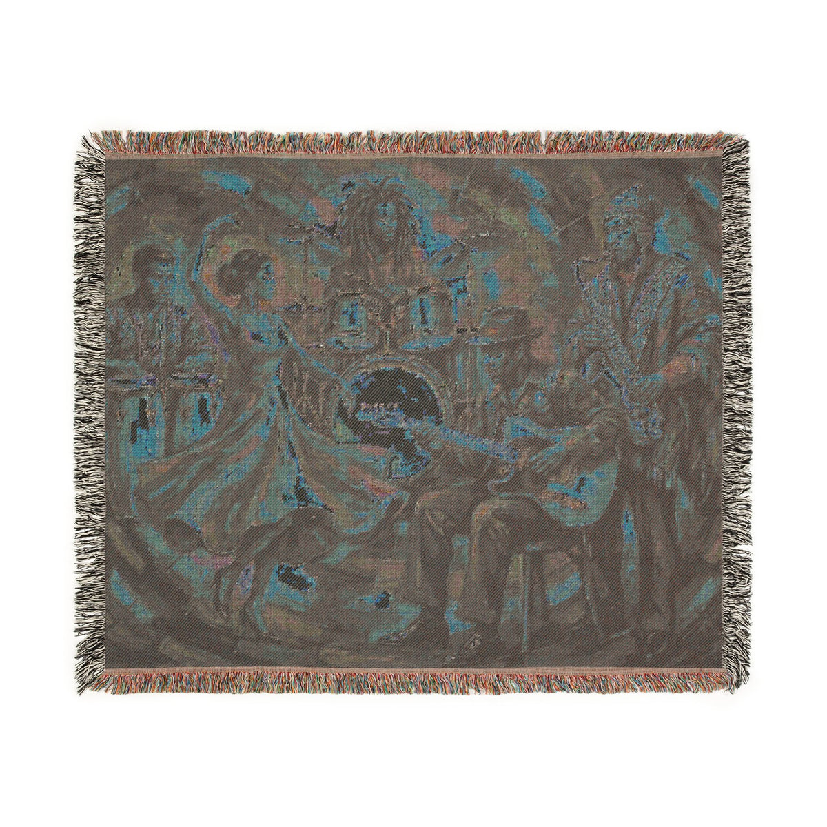 Latin Afro-Fusion Band inpired painting Woven Blanket | Vibrant Impasto Music Ensemble Throw
