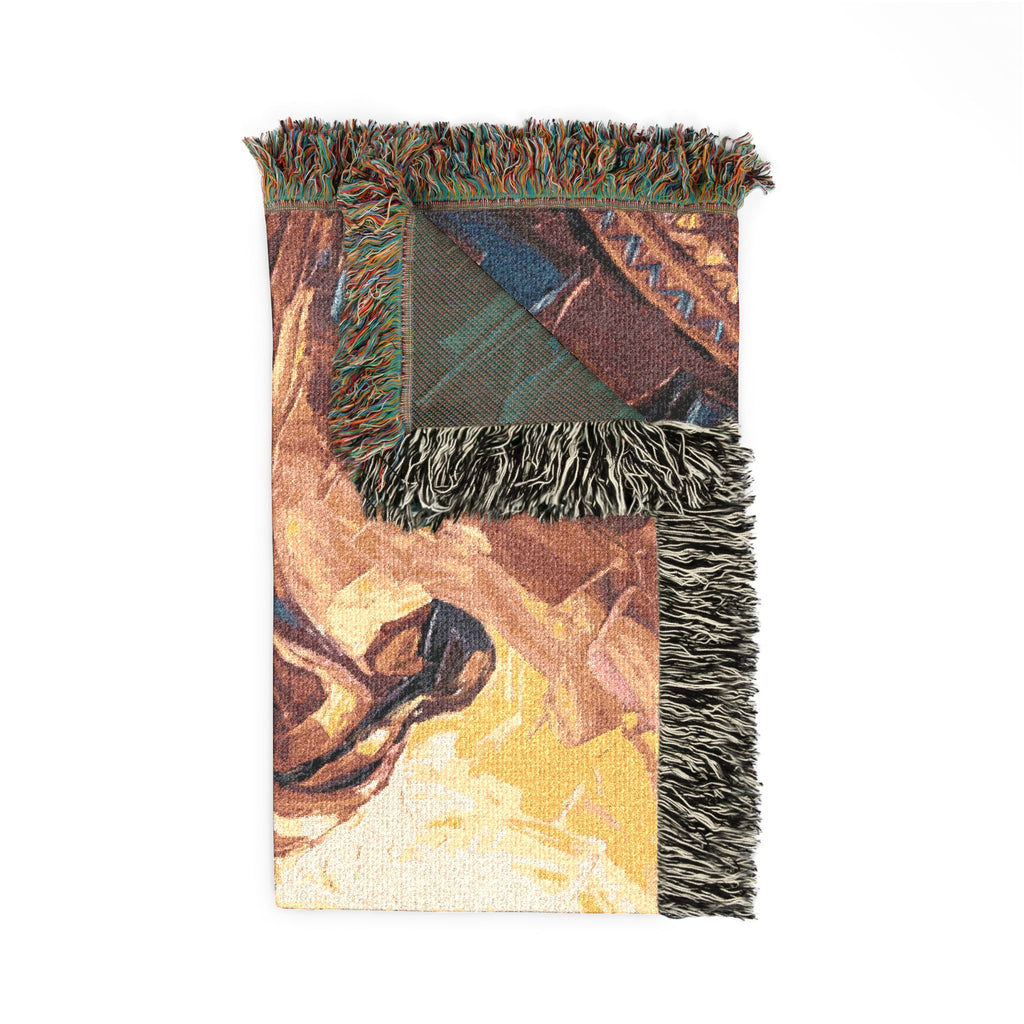 Quechua Women Weaving Woven Blanket | Andean Abstract Oil Painting Textile Print