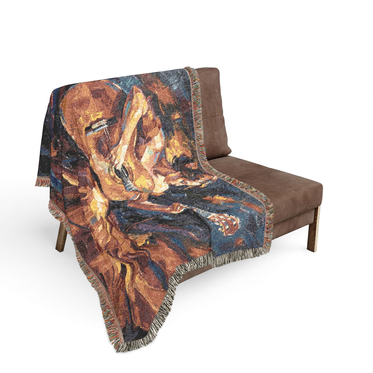 Flamenco Guitar Woman Woven Blanket | Abstract Spanish Oil Painting