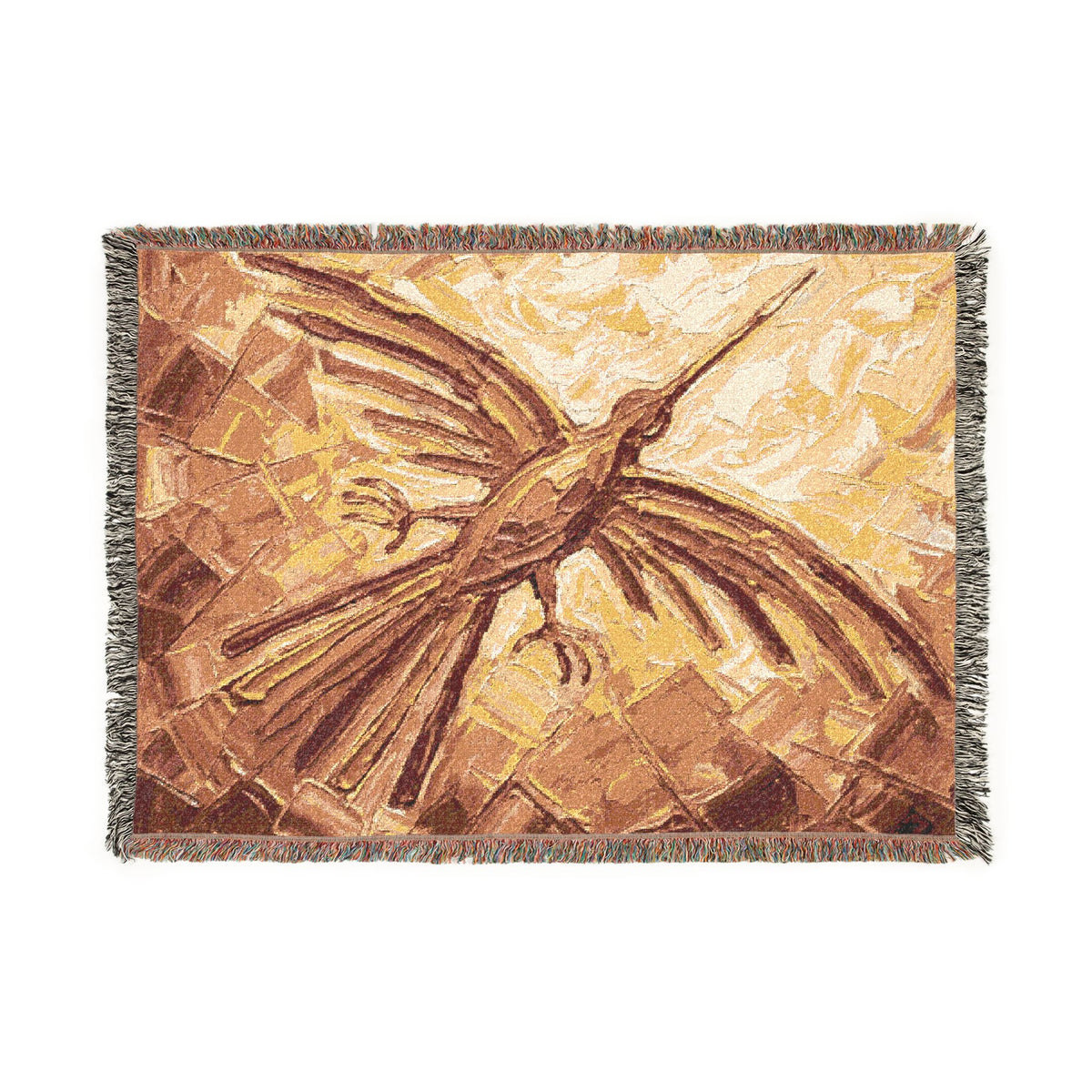 Nazca Lines Hummingbird abstract oil painting Woven Blanket | Peruvian folkloric desert palette