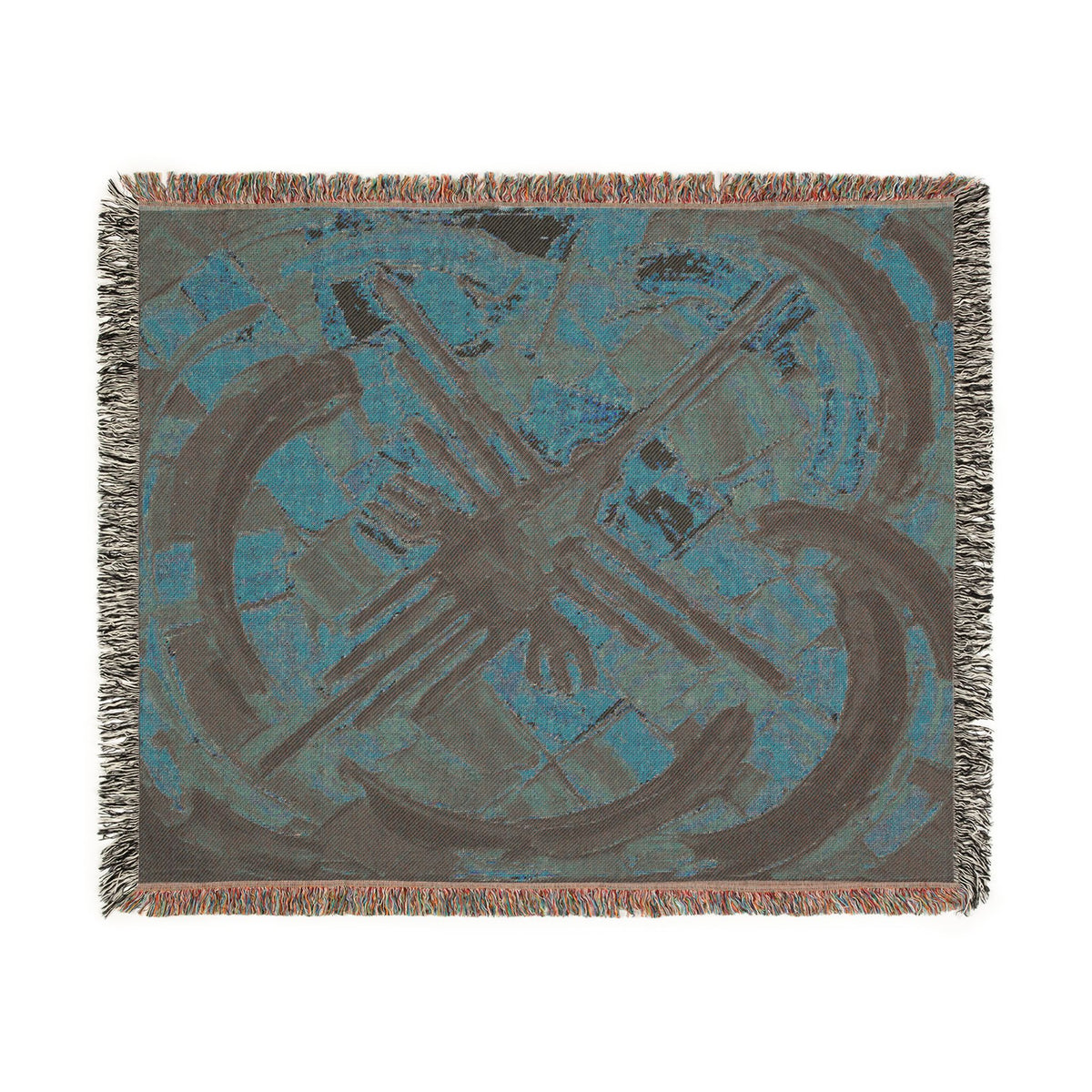 Nazca Lines inspired Hummingbird Woven Blanket | Abstract Peruvian Geoglyph Oil Painting