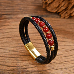 Vintage Stainless Steel Leather Braided Bracelet (Wholesale)