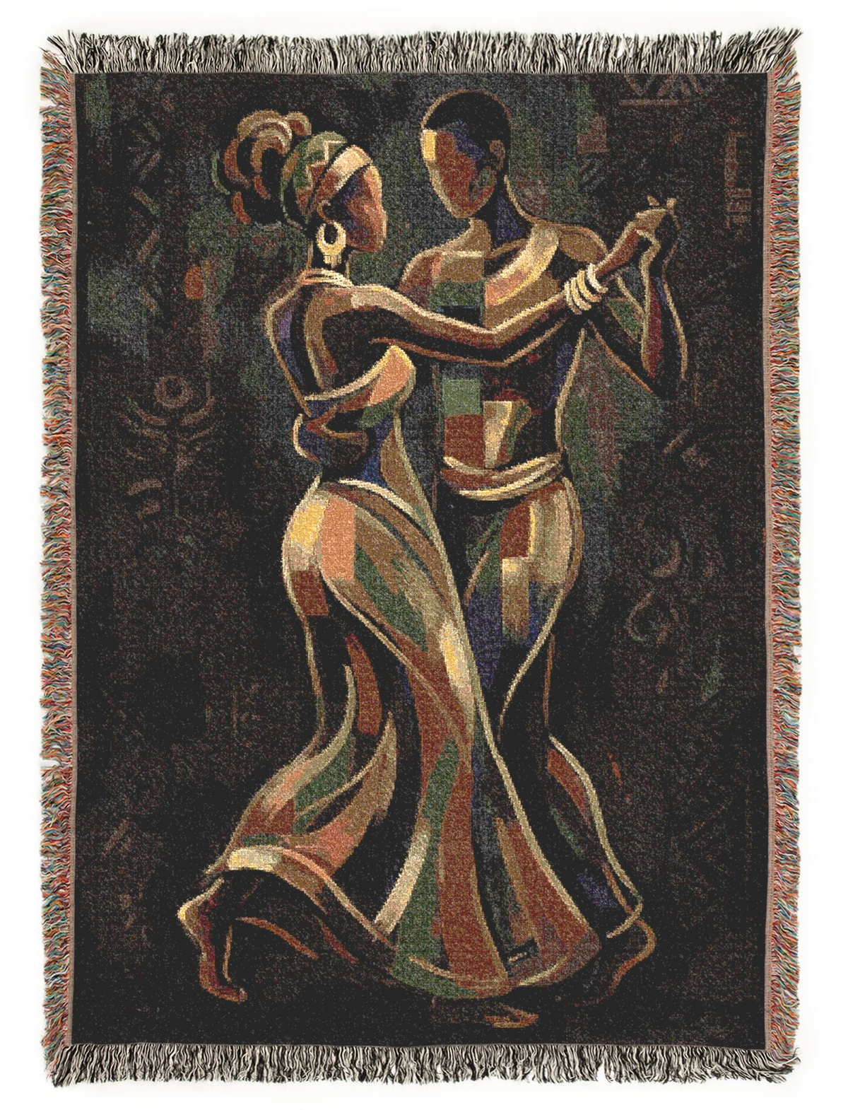 Afrocentric Partner Dance Woven Blanket | Abstract Figures, Boho Tribal Home Decor