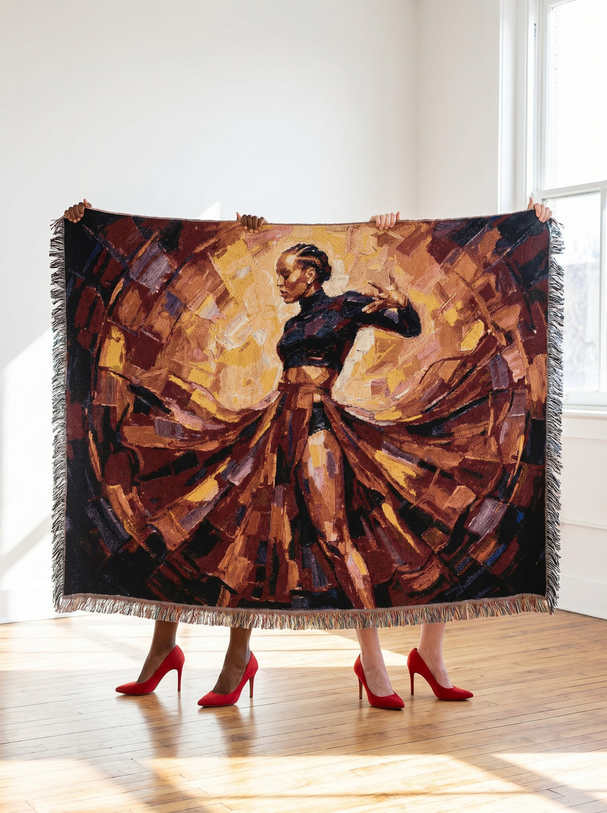 Afro-Latin Dancer Woven Blanket | Abstract Impasto Oil Painting