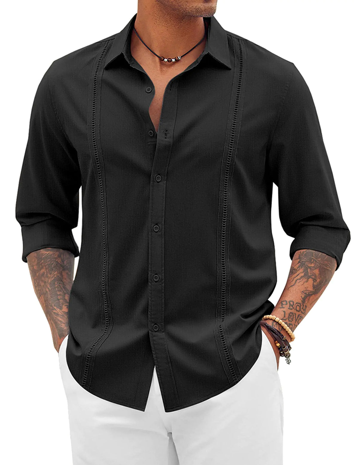Men's Cuban Guayabera Long Sleeve Linen Shirt