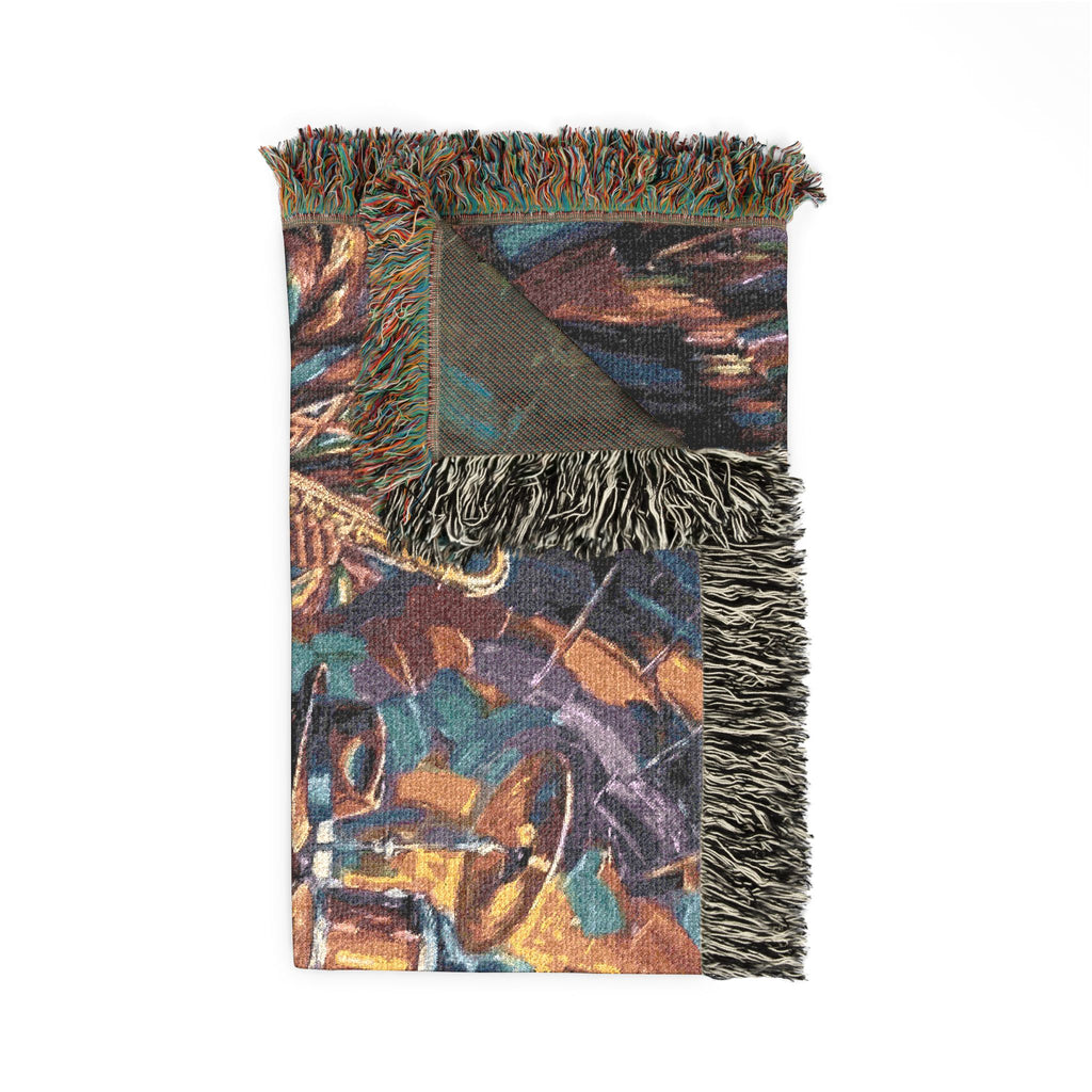 Latin Afro-Fusion Band inpired painting Woven Blanket | Vibrant Impasto Music Ensemble Throw