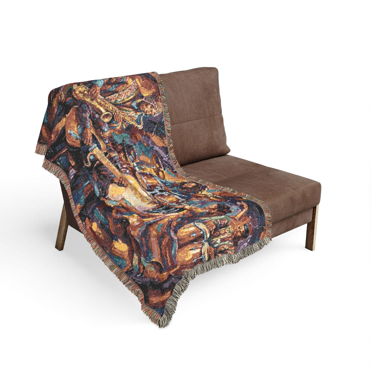 Latin Afro-Fusion Band inpired painting Woven Blanket | Vibrant Impasto Music Ensemble Throw