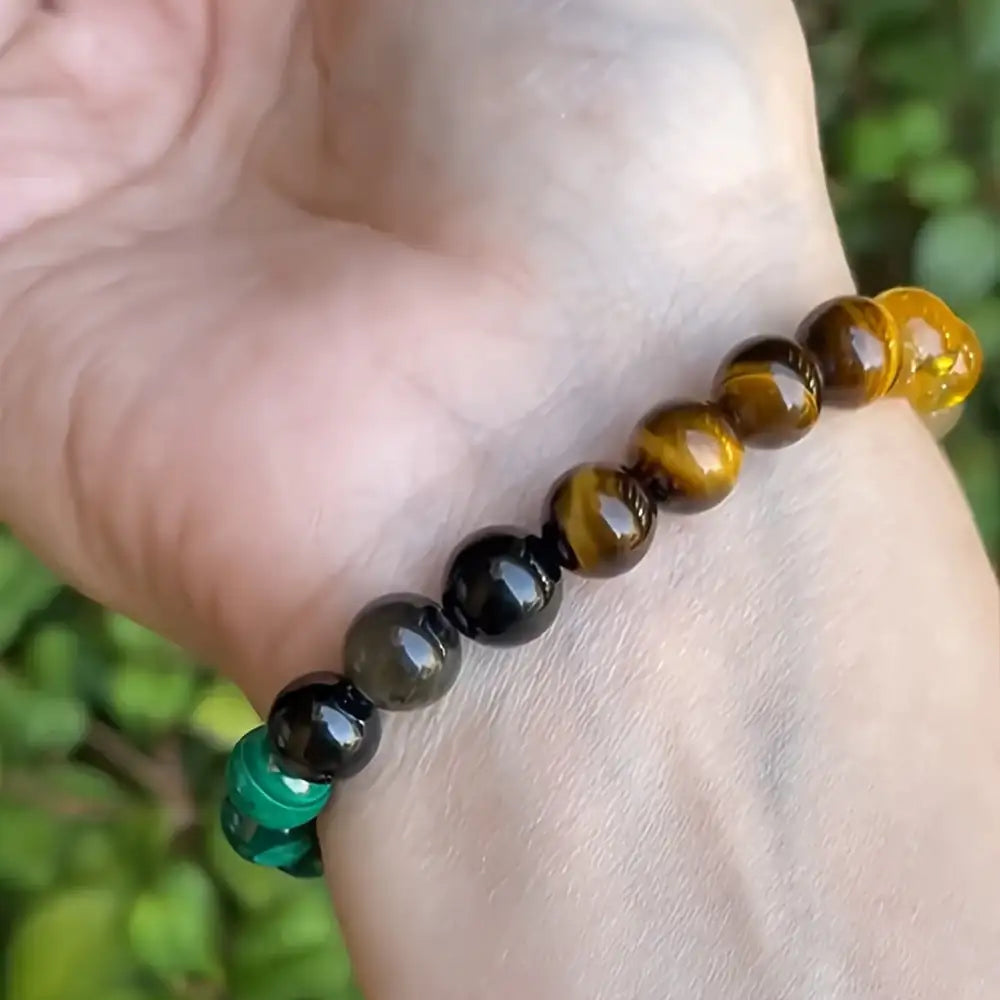 Citrine & Malachite Natural Stone Bead Bracelet