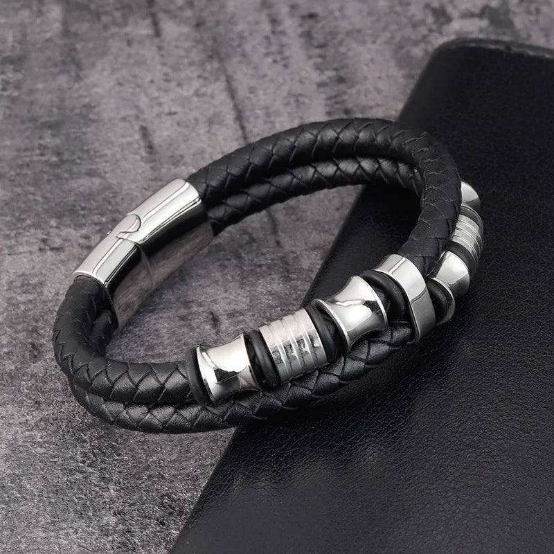 Braided Leather & Stainless Steel Bracelet