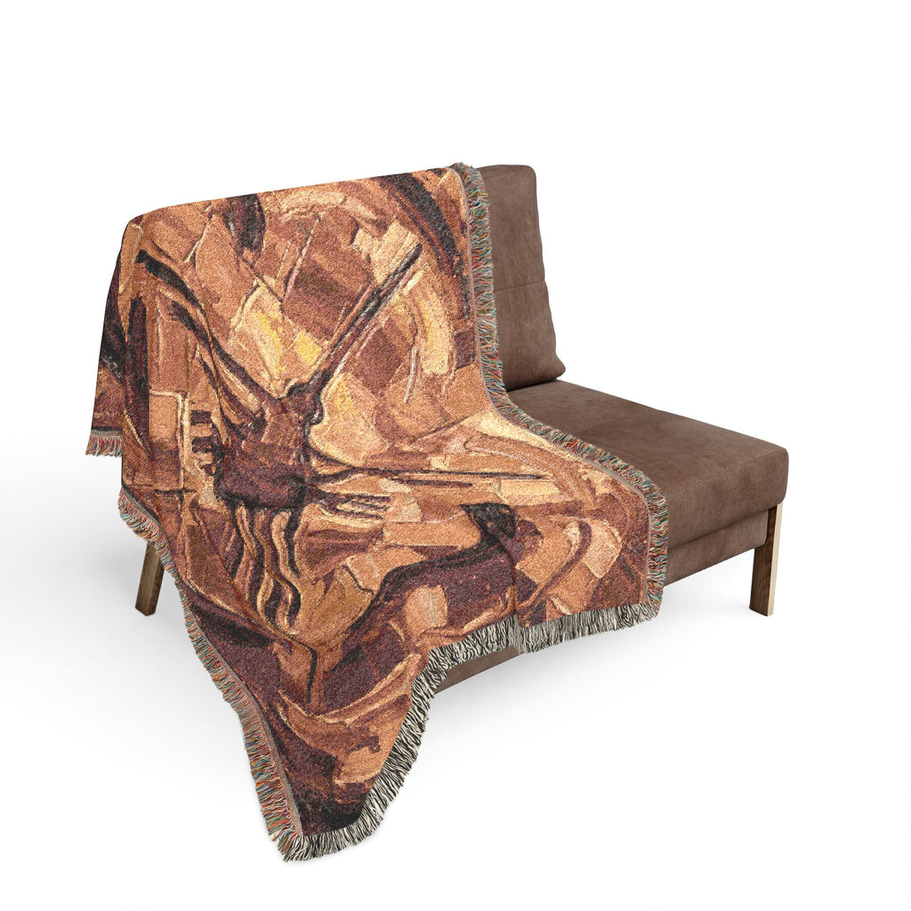 Nazca Lines inspired Hummingbird Woven Blanket | Abstract Peruvian Geoglyph Oil Painting