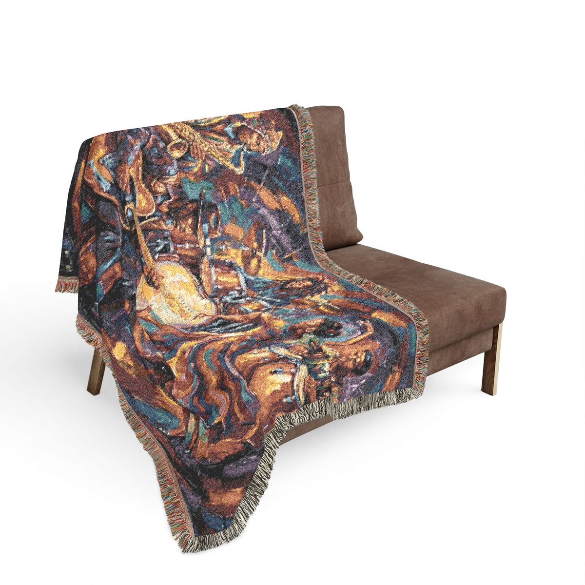 Latin Afro-Fusion Band inpired painting Woven Blanket | Vibrant Impasto Music Ensemble Throw