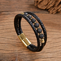 Vintage Stainless Steel Leather Braided Bracelet (Wholesale)