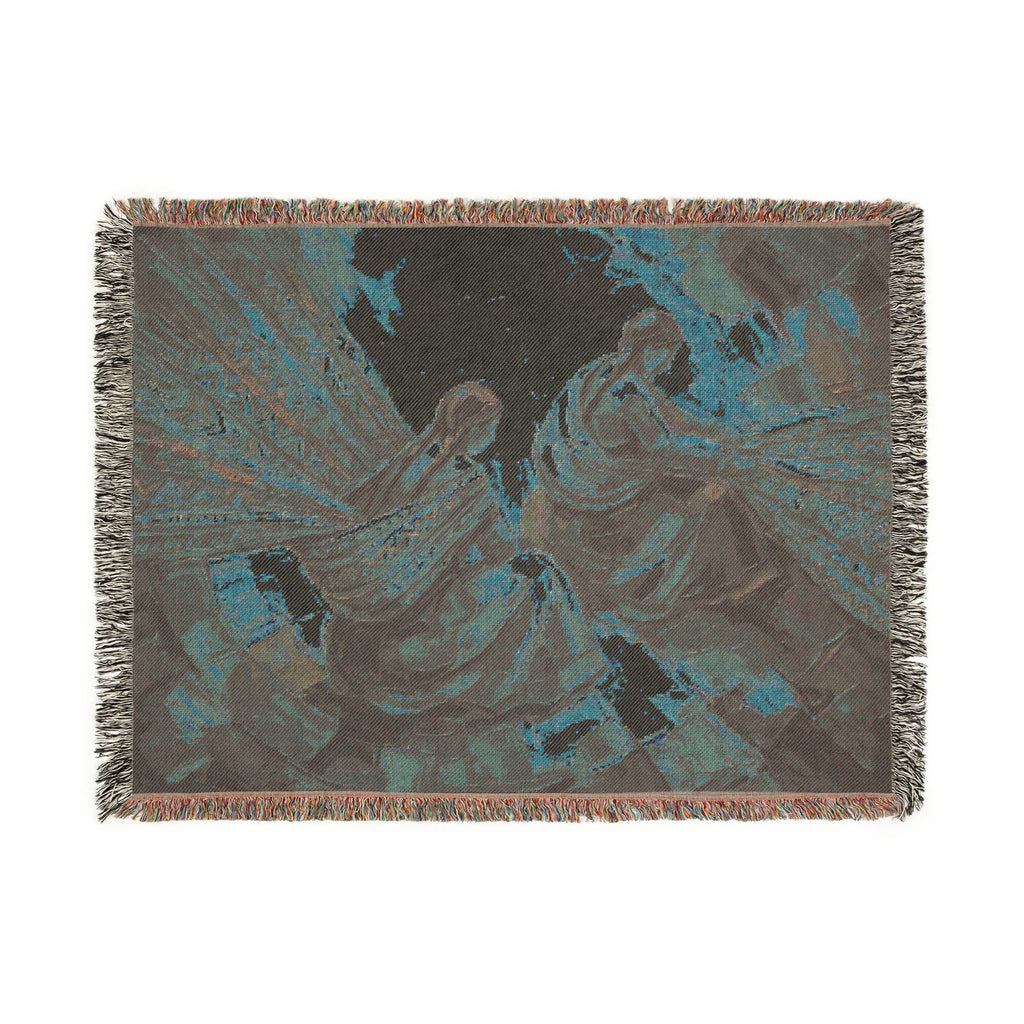 Quechua Women Weaving Woven Blanket | Andean Abstract Oil Painting Textile Print