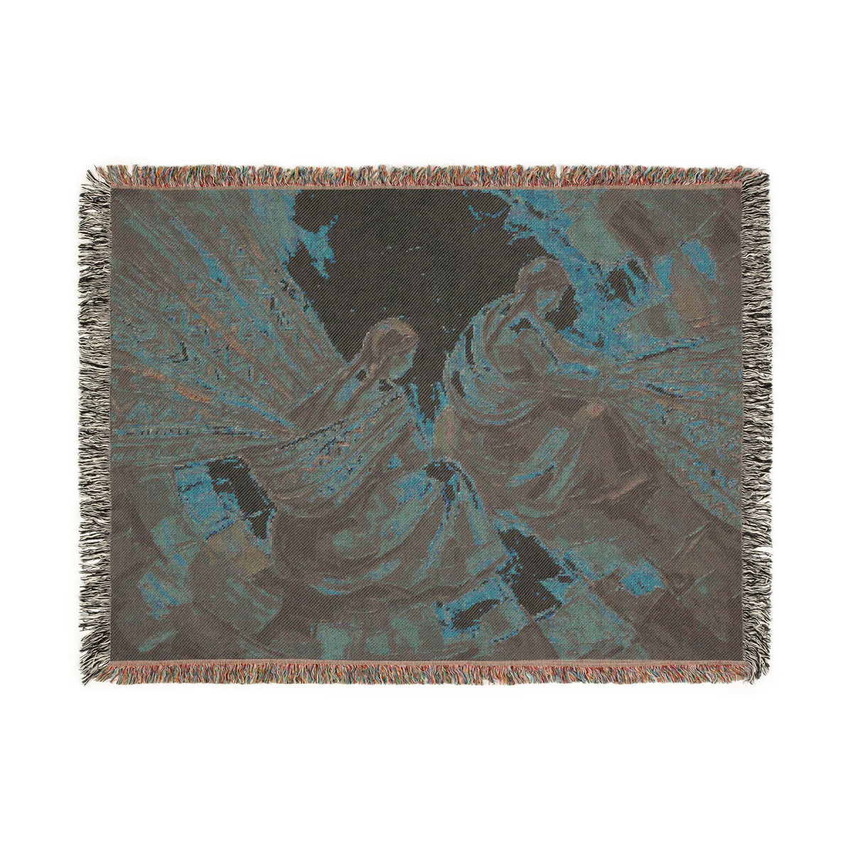 Quechua Women Weaving Woven Blanket | Andean Abstract Oil Painting Textile Print