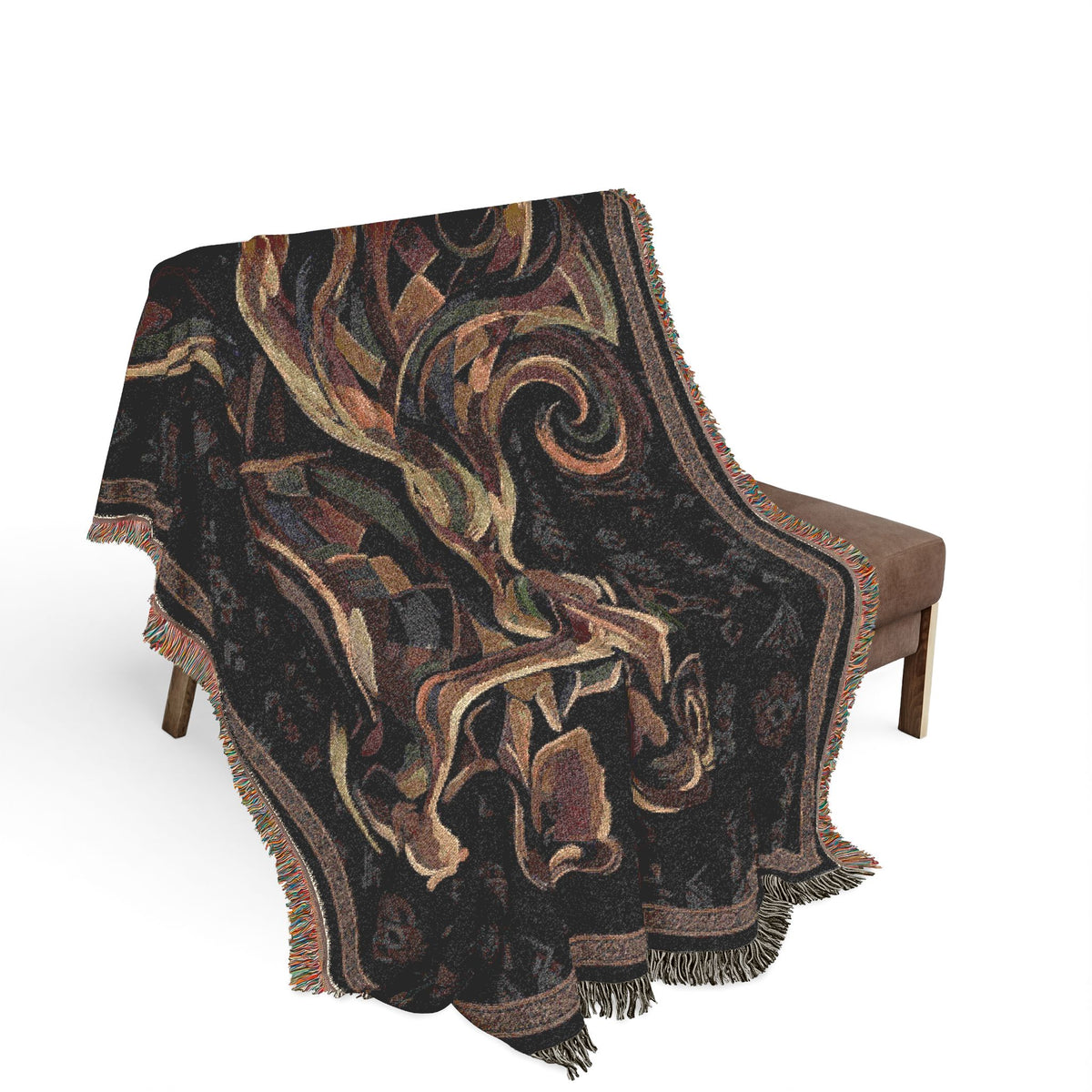 Latin Dance Couple Woven Blanket | Abstract Boho Tapestry, Gold Ribbon Movement