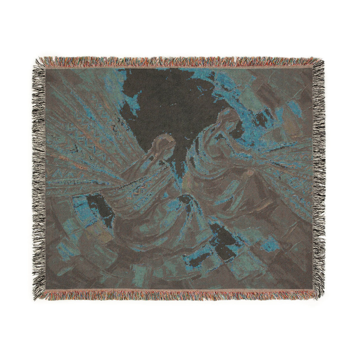Quechua Women Weaving Woven Blanket | Andean Abstract Oil Painting Textile Print