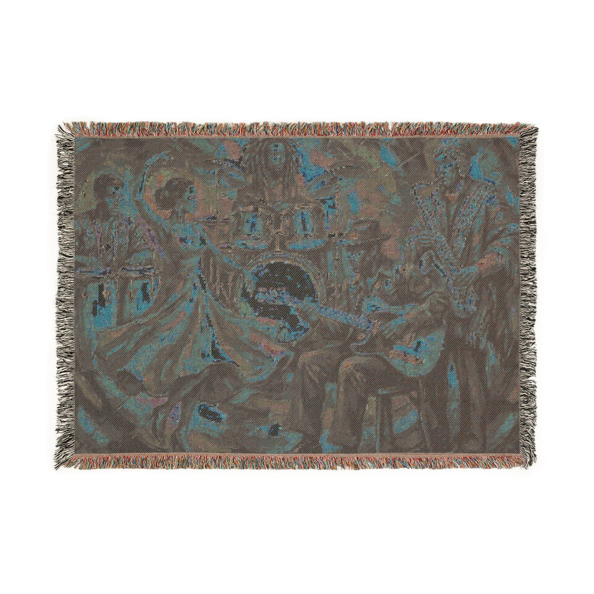 Latin Afro-Fusion Band inpired painting Woven Blanket | Vibrant Impasto Music Ensemble Throw