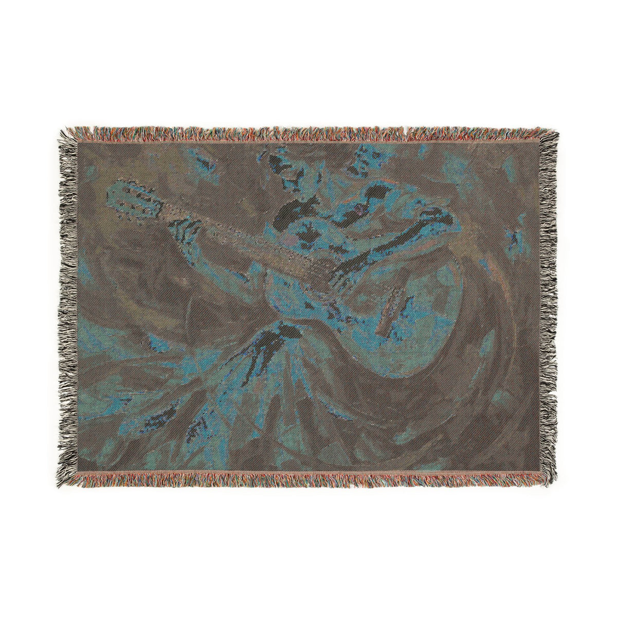 Flamenco Guitar Woman Woven Blanket | Abstract Spanish Oil Painting