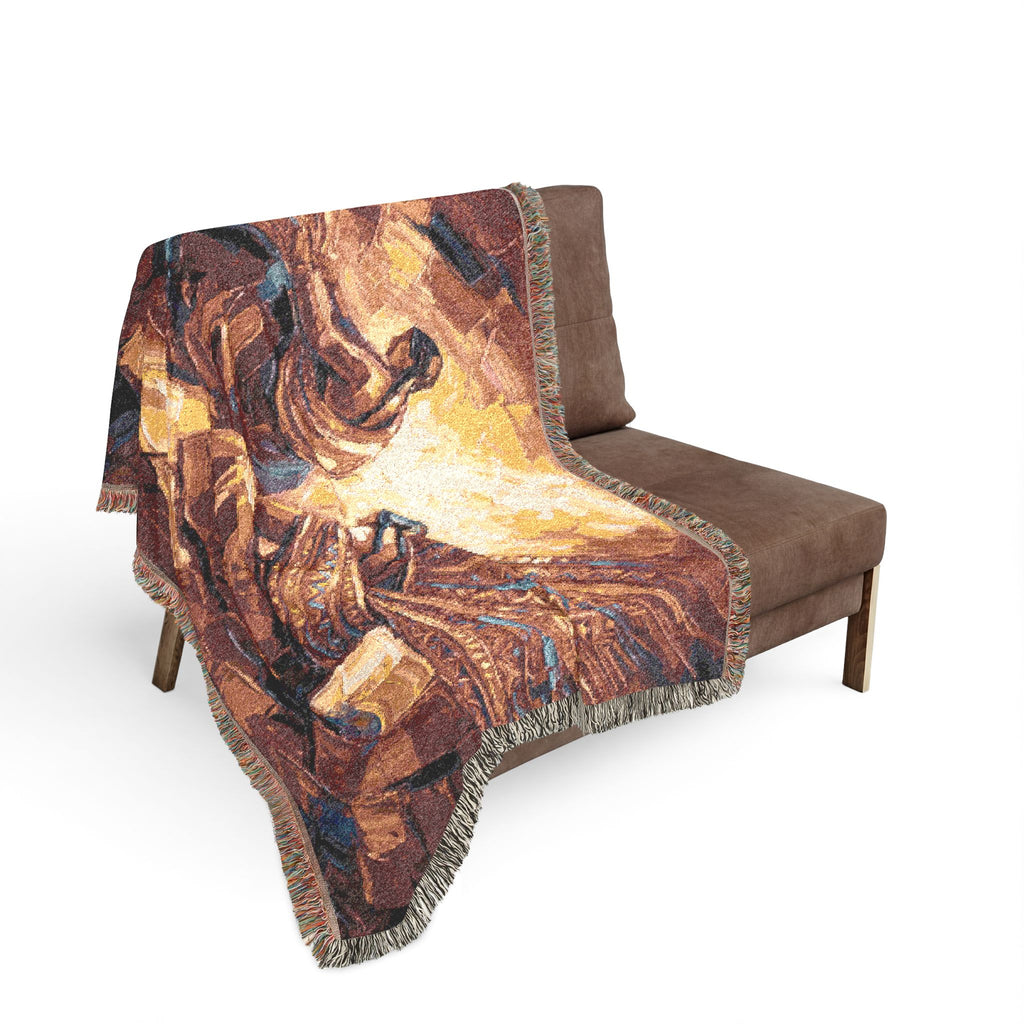 Quechua Women Weaving Woven Blanket | Andean Abstract Oil Painting Textile Print