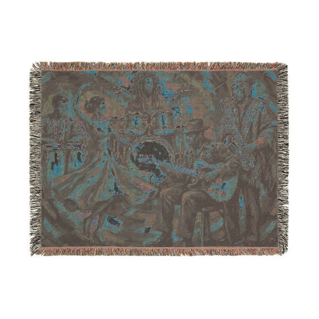 Latin Afro-Fusion Band inpired painting Woven Blanket | Vibrant Impasto Music Ensemble Throw