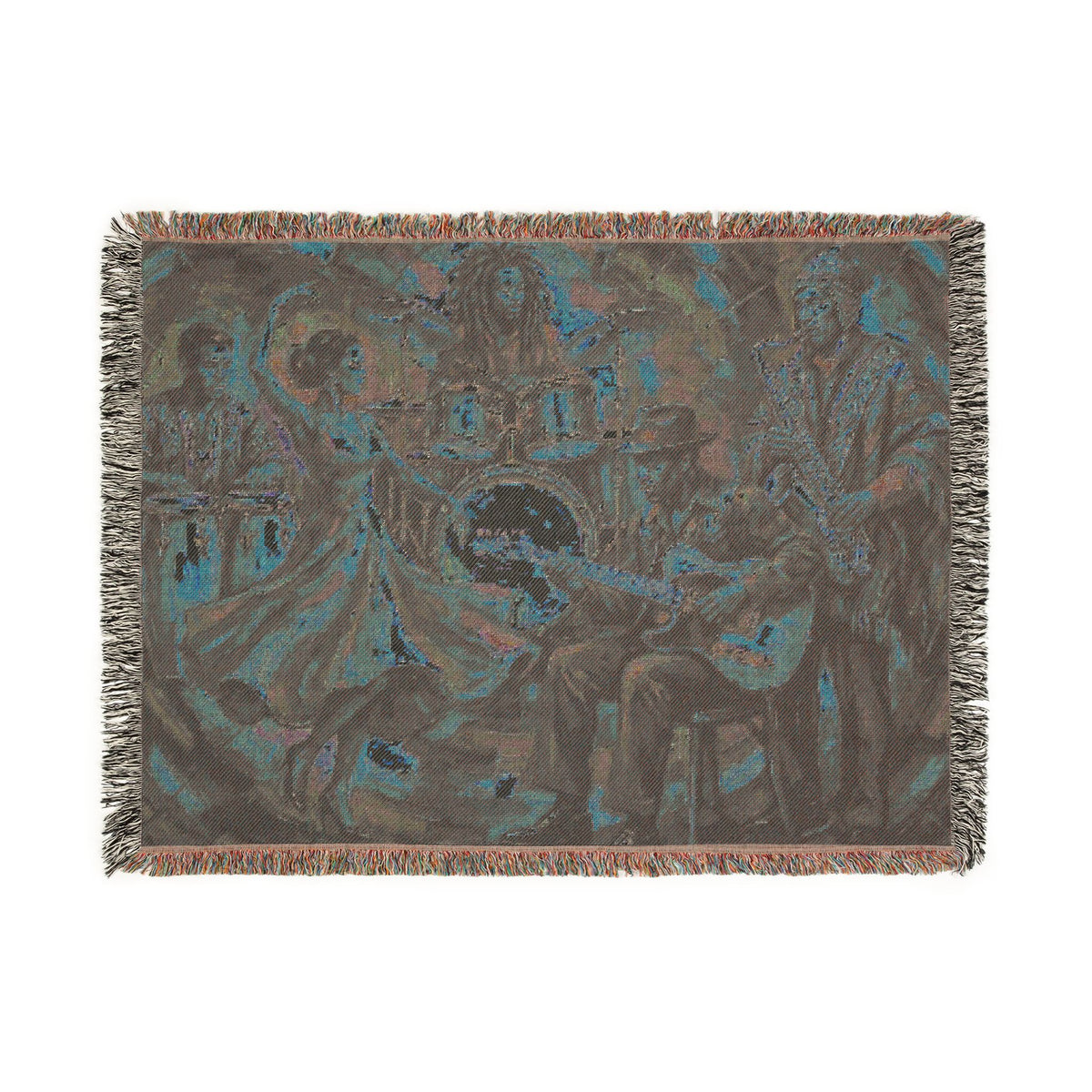 Latin Afro-Fusion Band inpired painting Woven Blanket | Vibrant Impasto Music Ensemble Throw