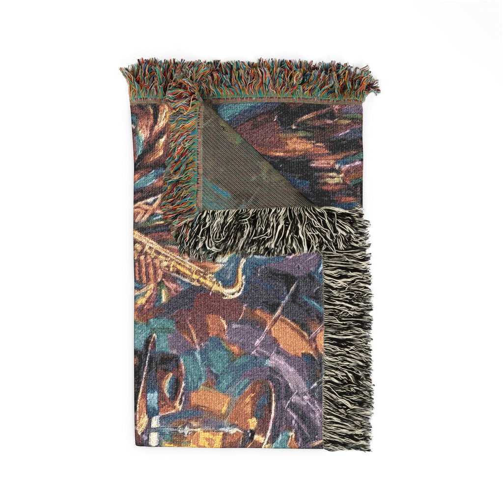 Latin Afro-Fusion Band inpired painting Woven Blanket | Vibrant Impasto Music Ensemble Throw