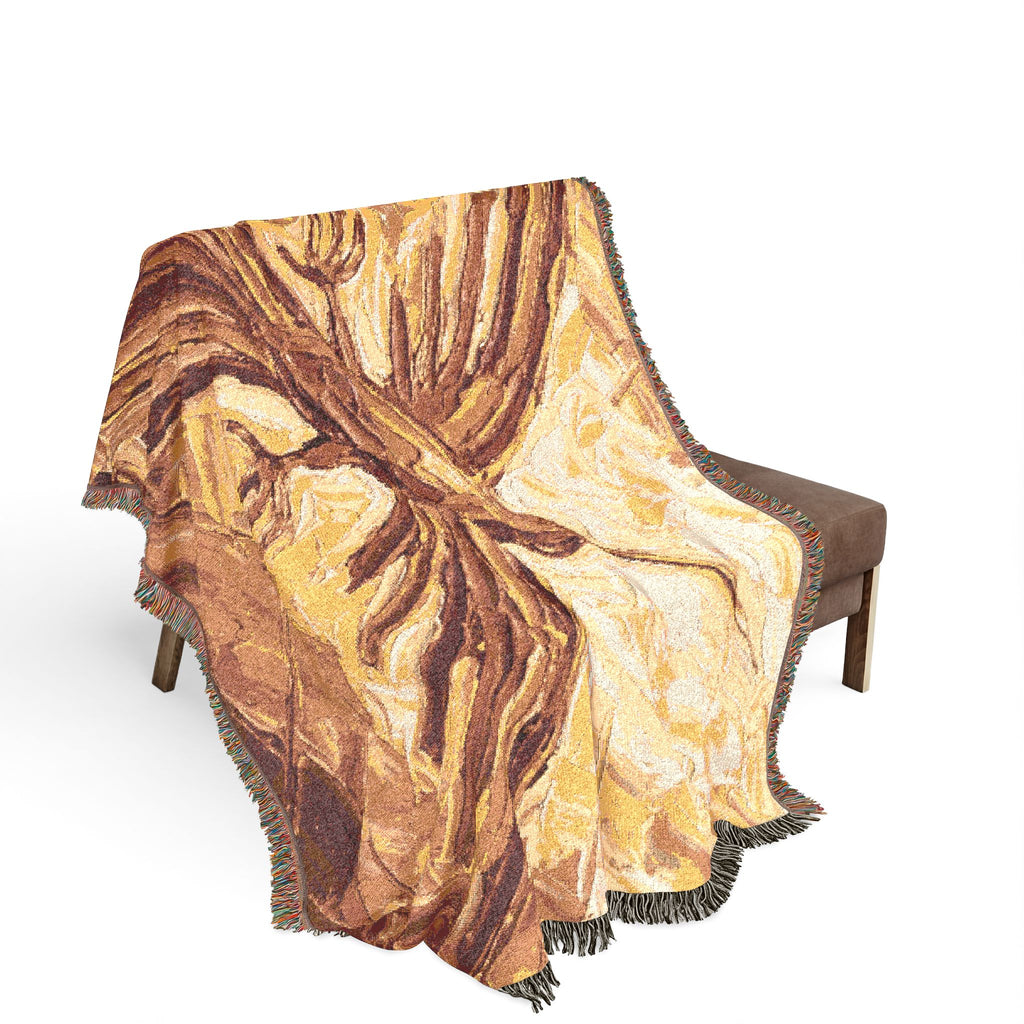 Nazca Lines Hummingbird abstract oil painting Woven Blanket | Peruvian folkloric desert palette