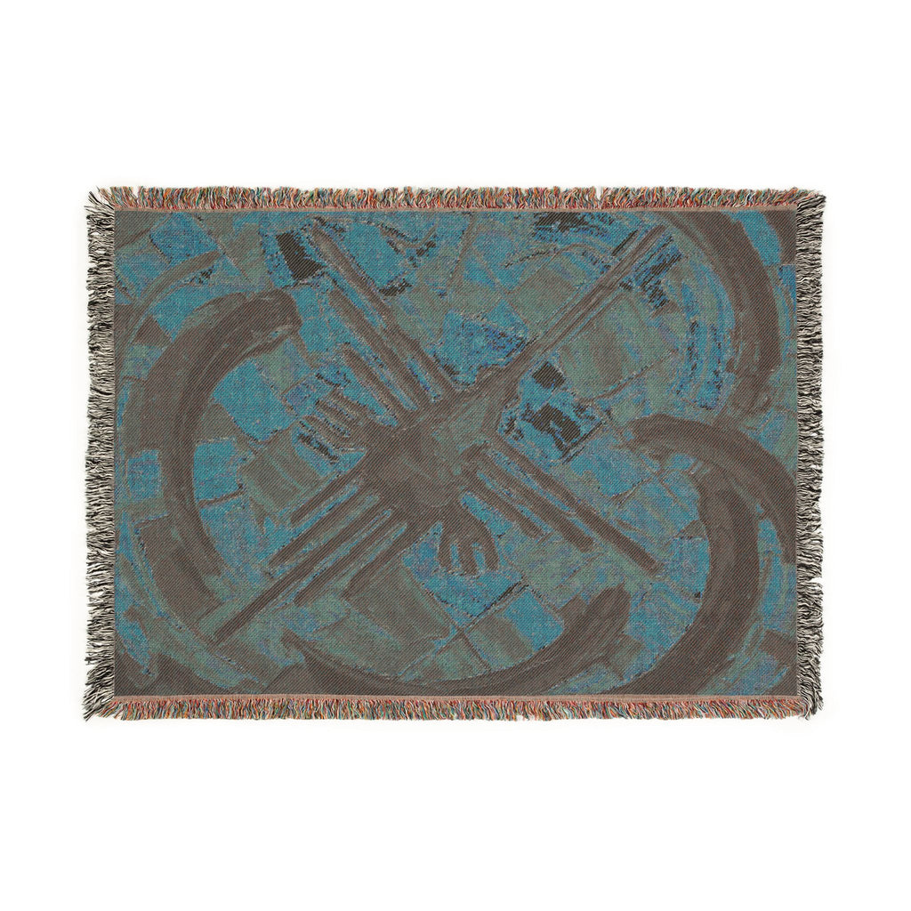 Nazca Lines inspired Hummingbird Woven Blanket | Abstract Peruvian Geoglyph Oil Painting
