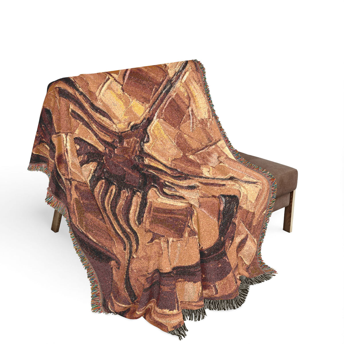 Nazca Lines inspired Hummingbird Woven Blanket | Abstract Peruvian Geoglyph Oil Painting