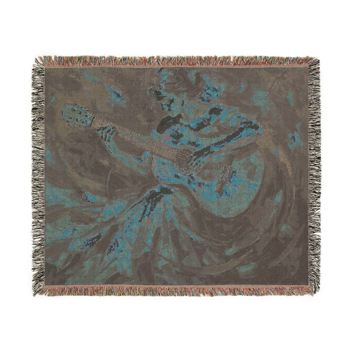 Flamenco Guitar Woman Woven Blanket | Abstract Spanish Oil Painting
