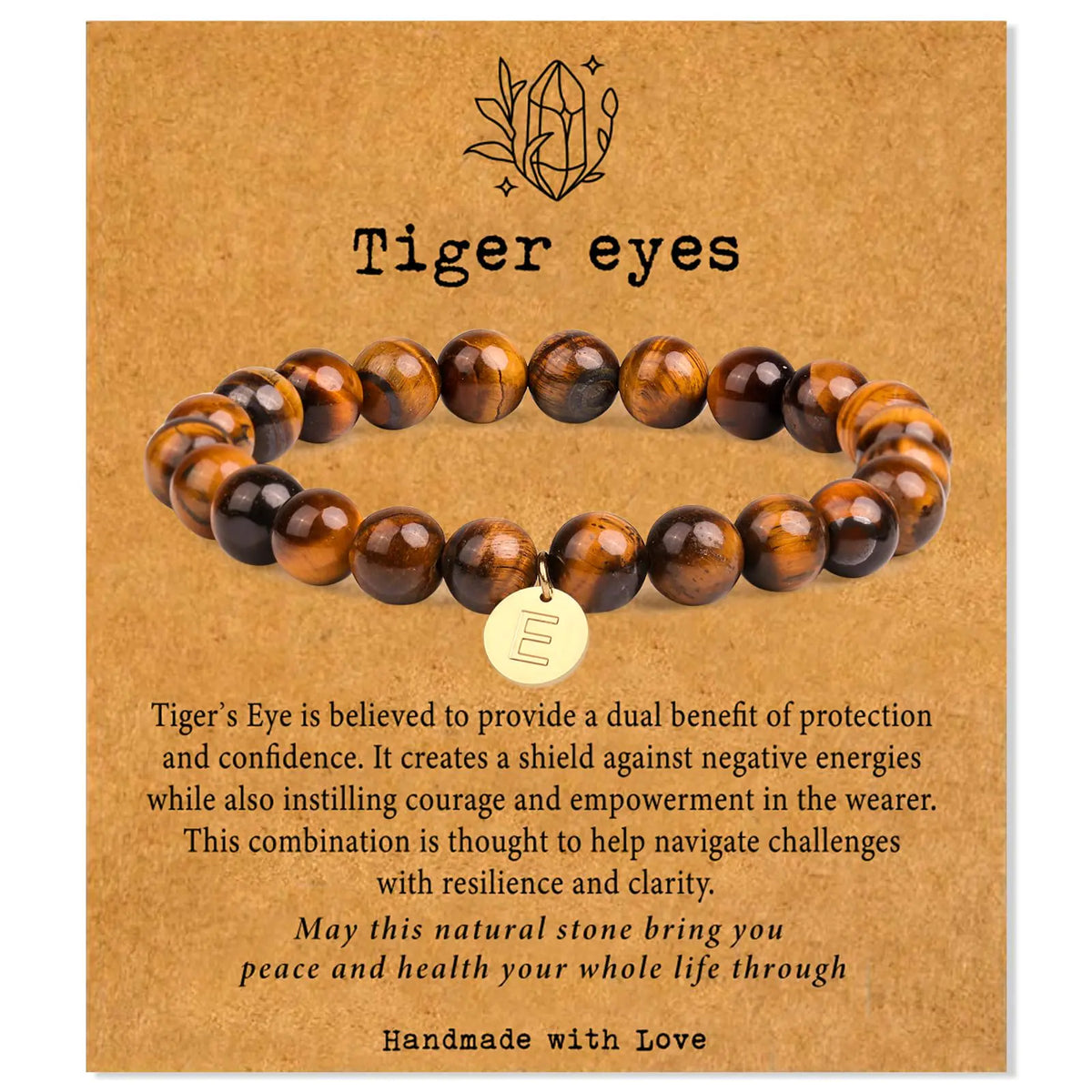 Tiger Eye Beaded Stretch Bracelet with Initial Charm