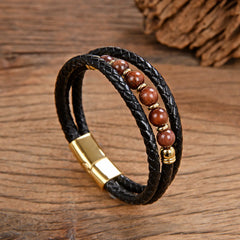 Vintage Stainless Steel Leather Braided Bracelet (Wholesale)