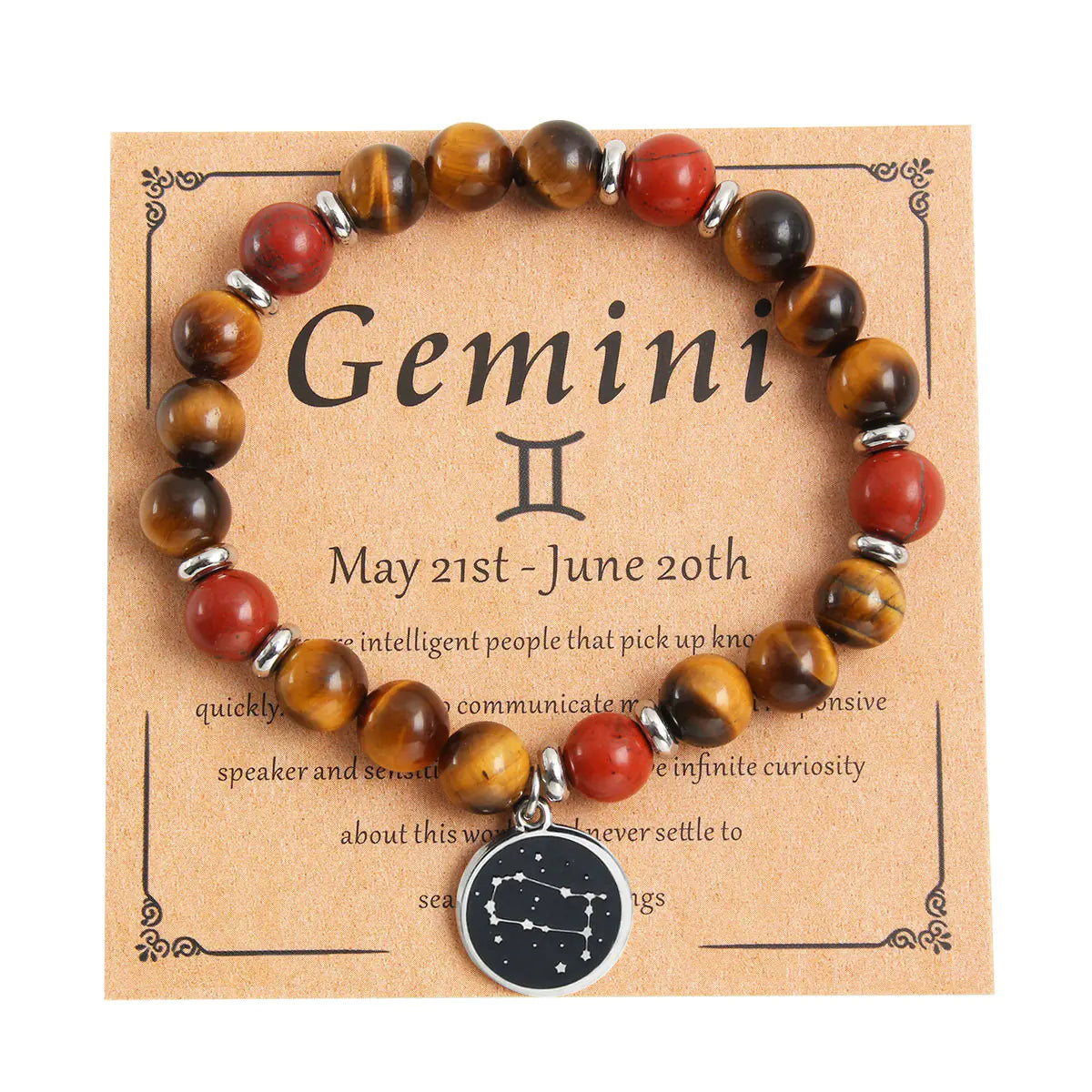 Zodiac Beaded Bracelet, Stainless Steel & Stone