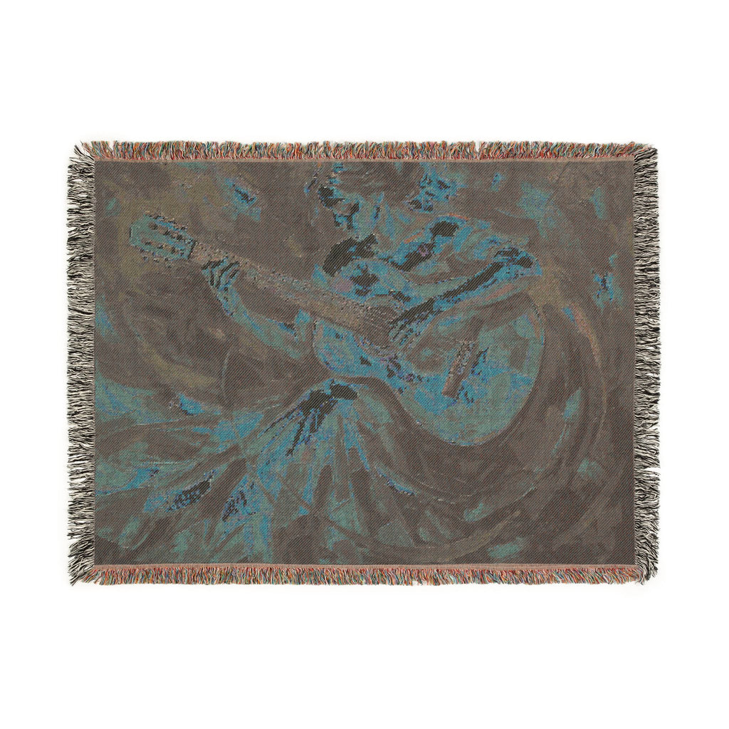 Flamenco Guitar Woman Woven Blanket | Abstract Spanish Oil Painting