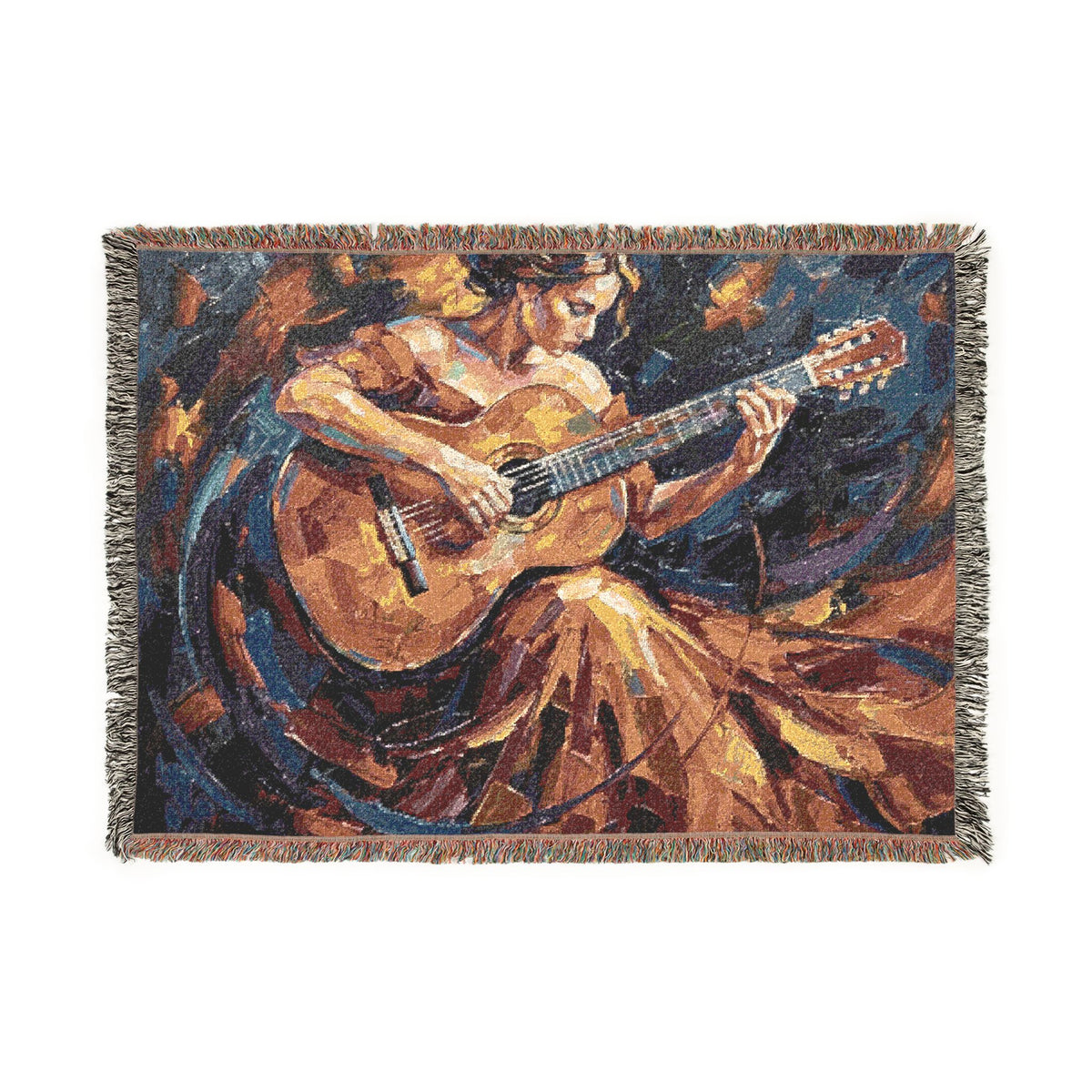 Flamenco Guitar Woman Woven Blanket | Abstract Spanish Oil Painting
