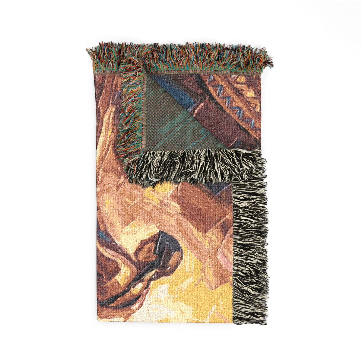 Quechua Women Weaving Woven Blanket | Andean Abstract Oil Painting Textile Print