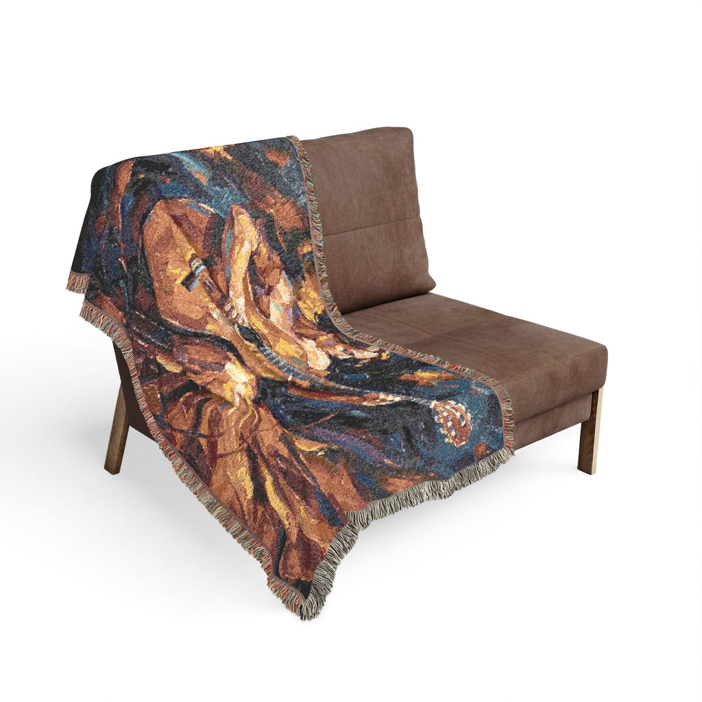 Flamenco Guitar Woman Woven Blanket | Abstract Spanish Oil Painting
