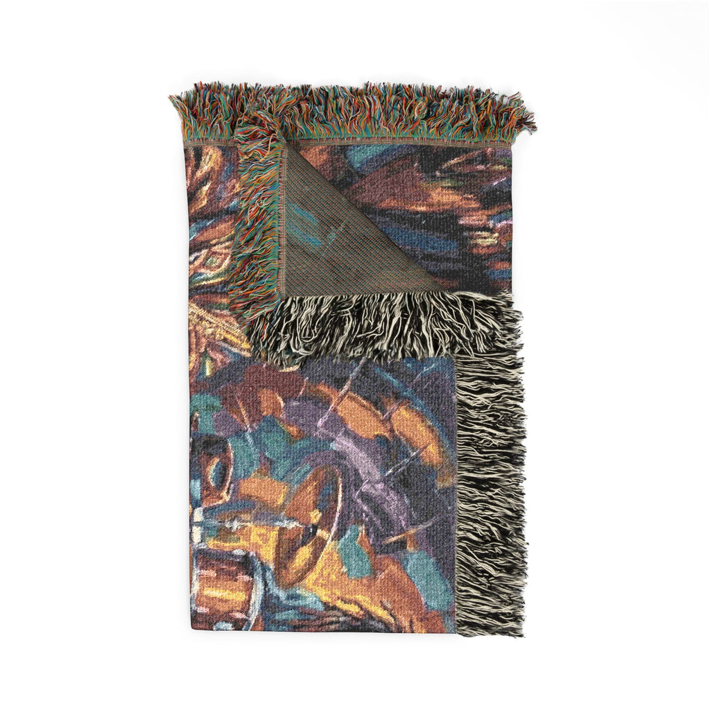 Latin Afro-Fusion Band inpired painting Woven Blanket | Vibrant Impasto Music Ensemble Throw