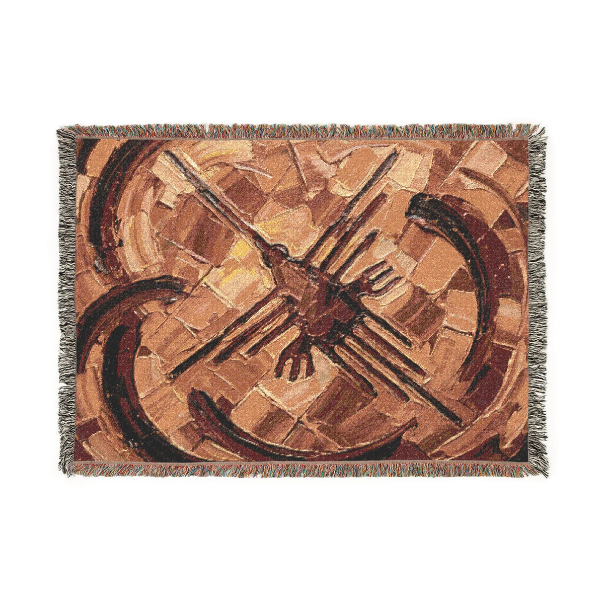Nazca Lines inspired Hummingbird Woven Blanket | Abstract Peruvian Geoglyph Oil Painting