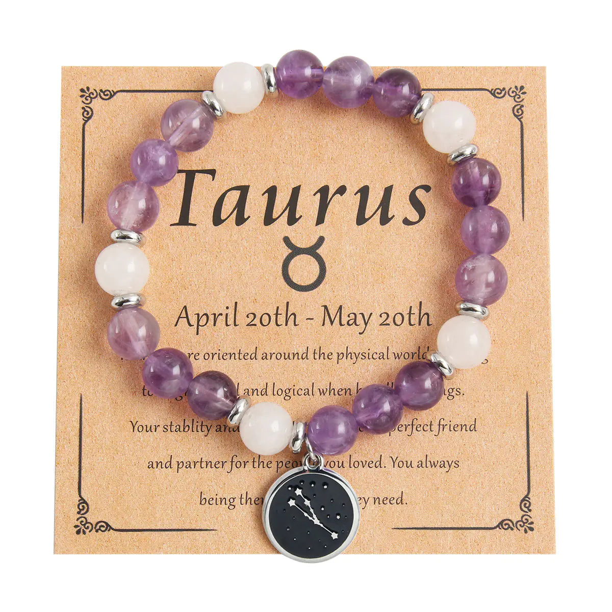 Zodiac Beaded Bracelet, Stainless Steel & Stone