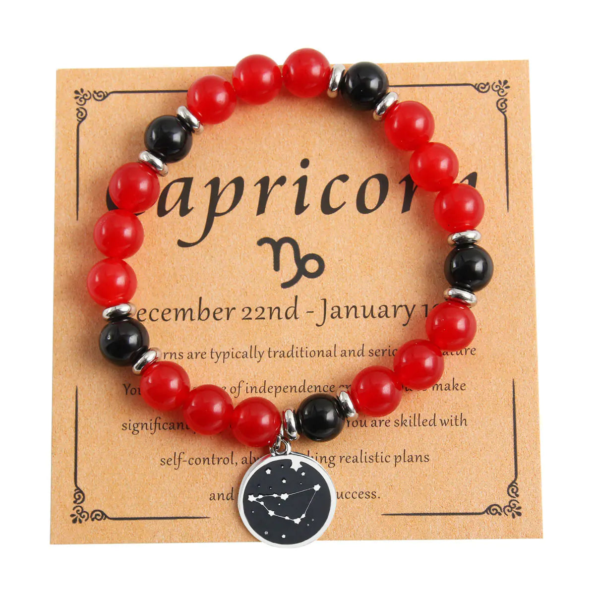 Zodiac Beaded Bracelet, Stainless Steel & Stone