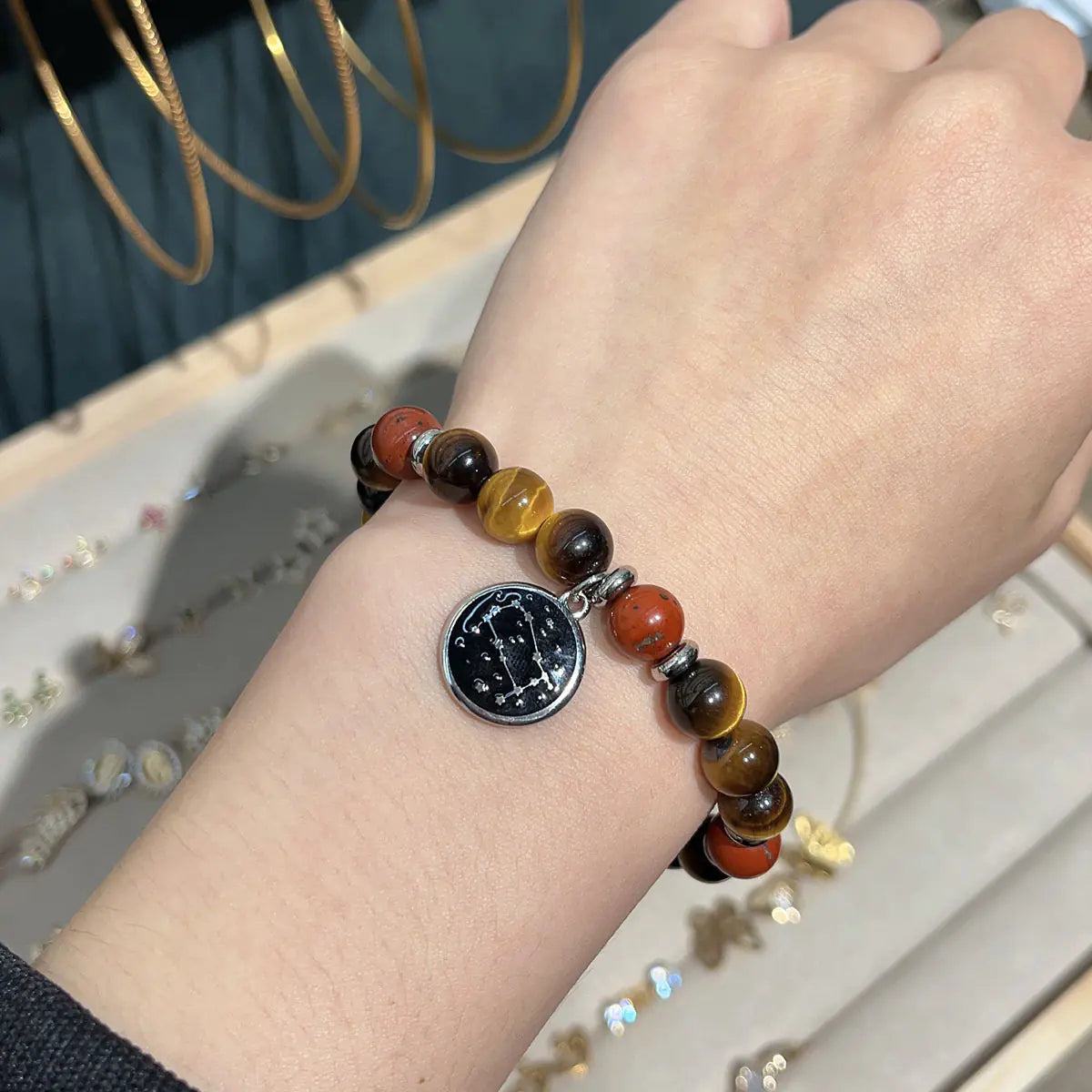 Zodiac Beaded Bracelet, Stainless Steel & Stone